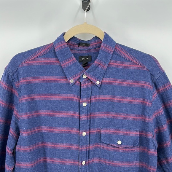 J Crew Mens Slim Fit Cotton Button Down Shirt Navy Red Stripes Size Large - Picture 5 of 10